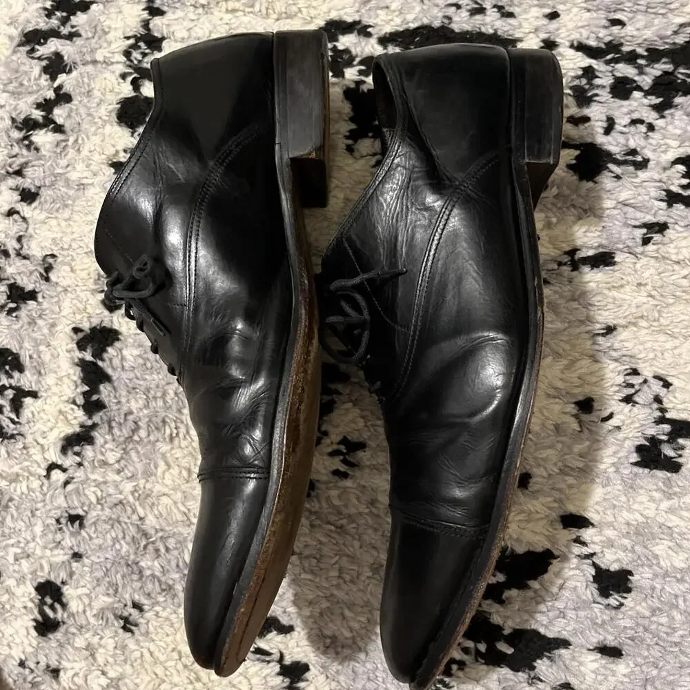 TO BOOT NEW YORK MENS BLACK LEATHER OXFORD SIZE 13 MADE IN ITALY GOOD COND!